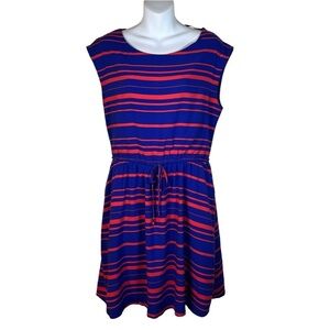 GAP Darcy Red and Blue Striped Drawstring Waist Sleeveless Dress Size M